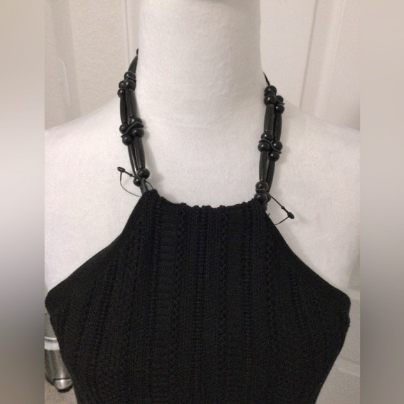 Lauren Ralph Lauren Black Cotton Crochet Beaded Halter Dress Sz M - Picture 3 of 11
